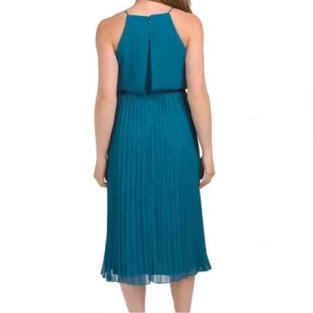 SAM EDELMAN TURQUOISE LINED BLOUSON SPAGHETTI STRAP PLEATED COCKTAIL DRESS SZ 8 - Picture 6 of 12